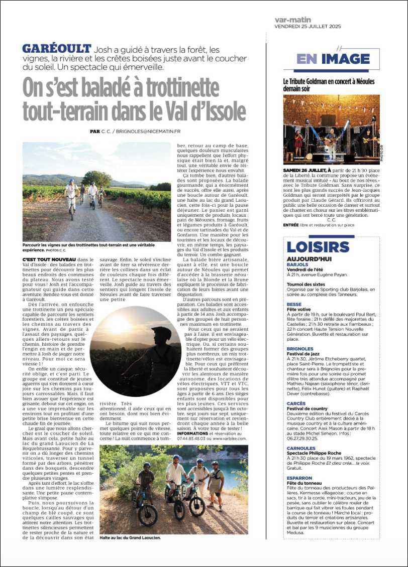 article du quotidien Var Matin sur Varbike 